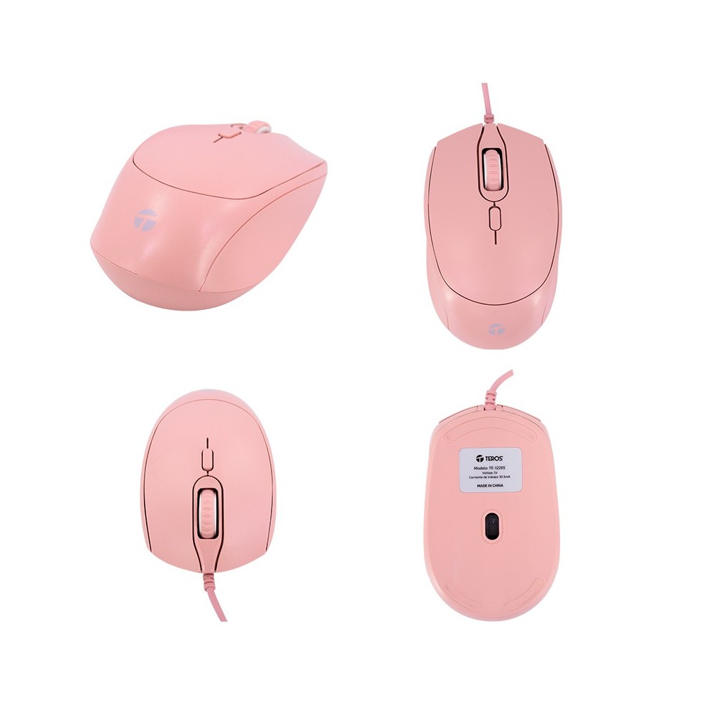 Mouse Óptico TEROS TE-1226S | Rosado, 800-1600 DPI, USB Mouse Óptico TEROS TE-1226S | Rosado, 800-1600 DPI, USB